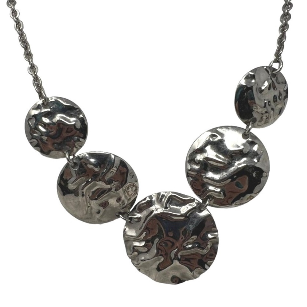 Milor Boho‎ Statement Necklace Silver Tone Five Hammered Disks
